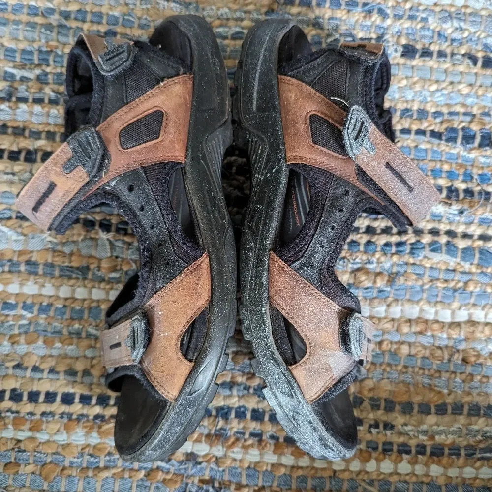 Ecco Open Toe Leather Sandals Receptor Technology 11 Deep Brown Hiking Water Spo